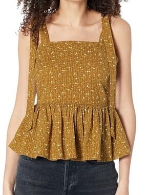 Madewell Mustard Brown Rosalie Tie Strap Top in Daisy Stitch Size Medium